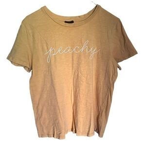 Blank Paige Peachy Script Graphic T-Shirt Line Art Fruit Mustard Orange Large